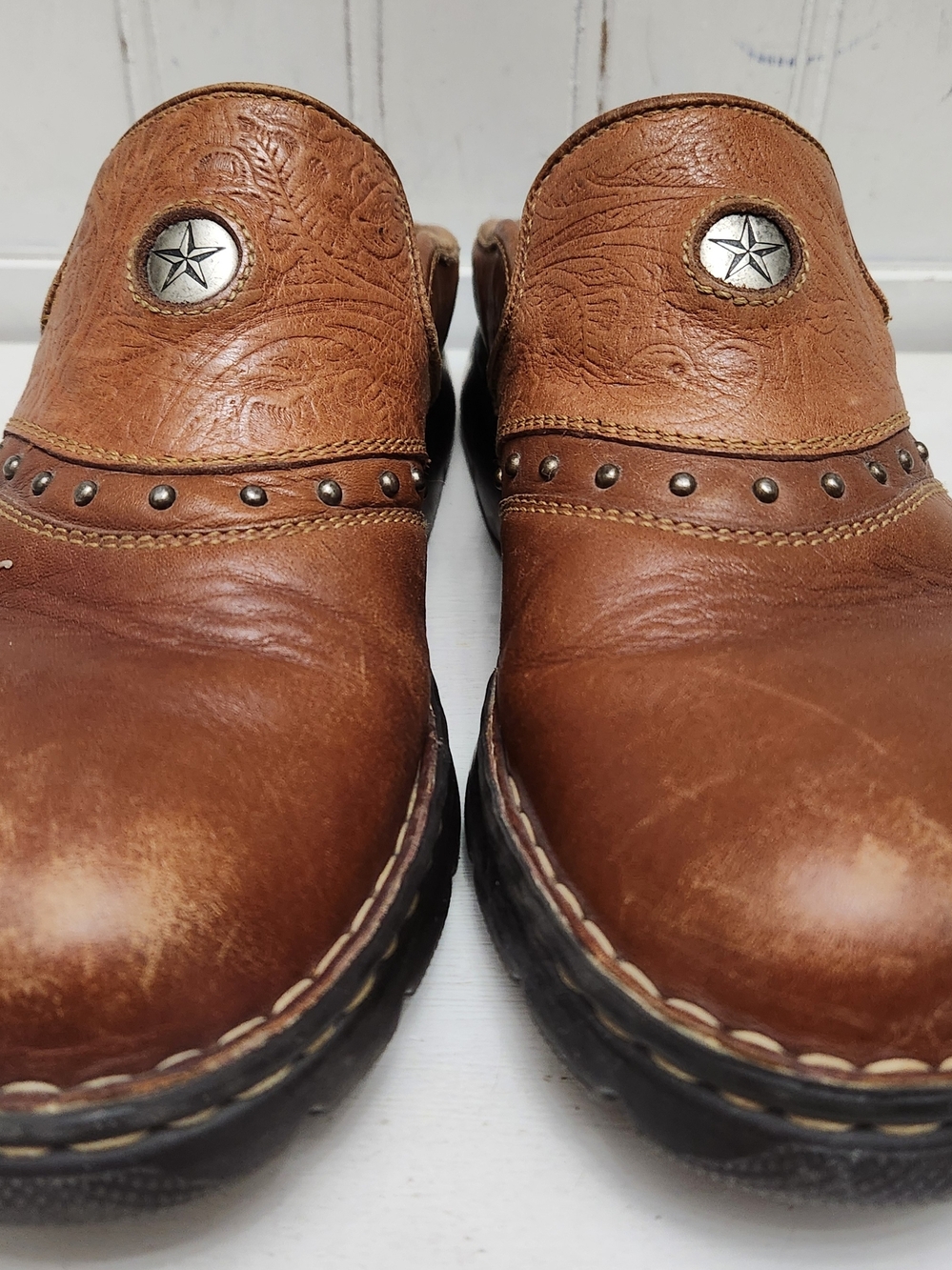 Double H Brown Leather Western Studded Women's Size 10 Clogs Mules